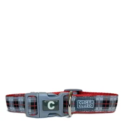 Adjustable dog collar, black plaid