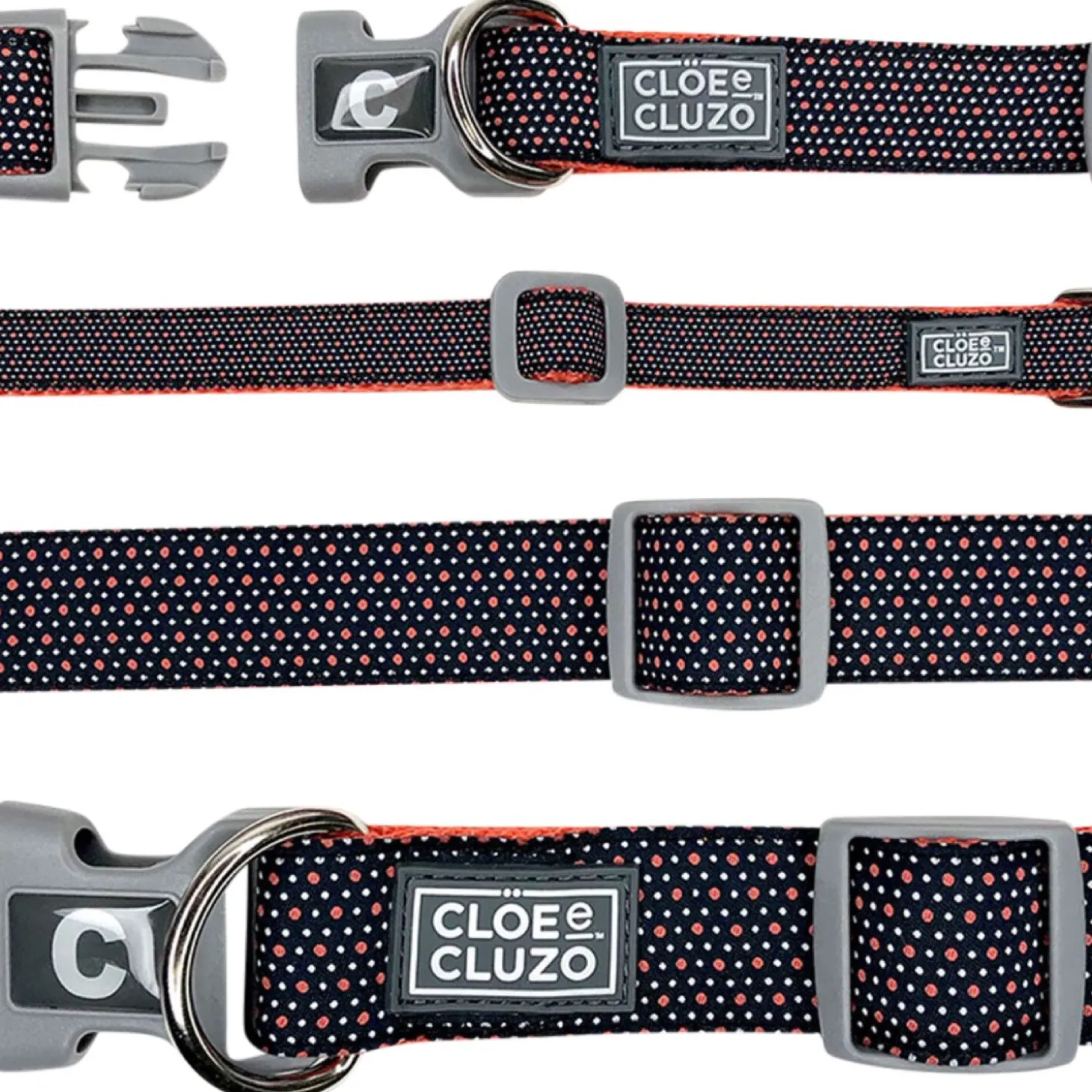 Adjustable dog collar, red polka dots