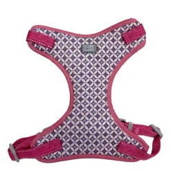 Adjustable printed mesh dog harness, fuchsia
