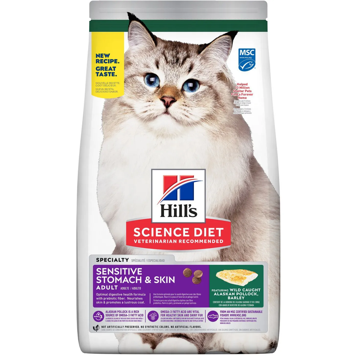 Adult Sensitive Stomach & Skin Pollock & Barley Meal Dry Cat Food, 1.58 kg