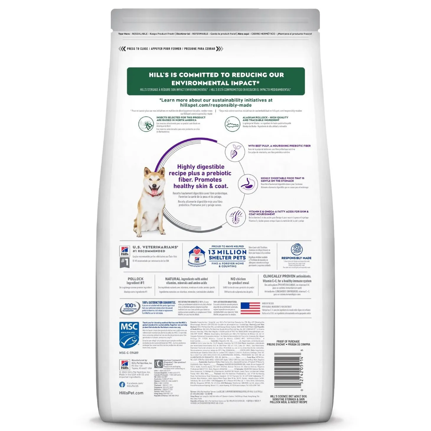 Adult Sensitive Stomach & Skin Pollock, Barley & Insect Dry Dog Food, 1.58 kg