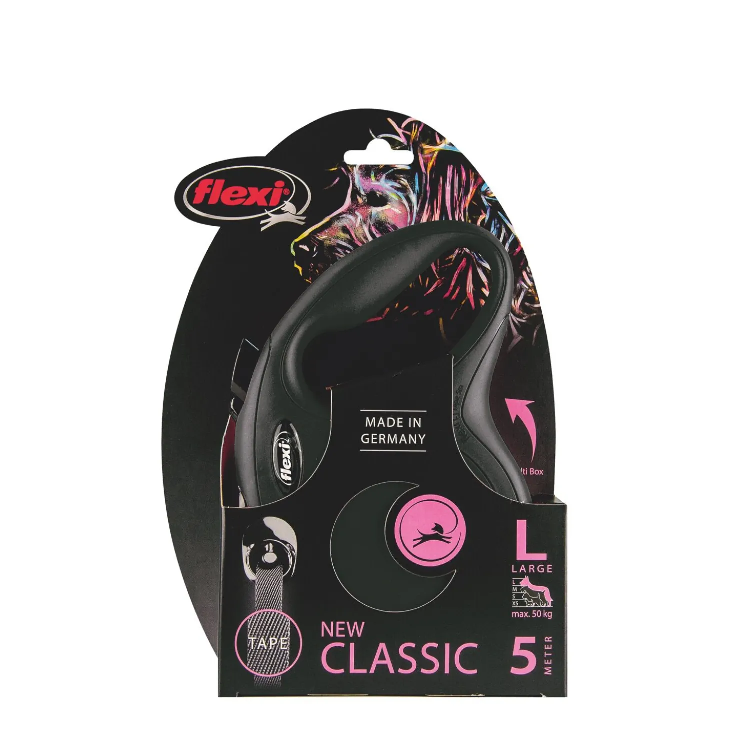 Black "Classic" tape retractable leash, 5m