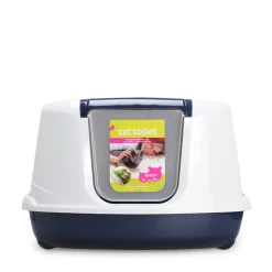 Blue litter box for corner