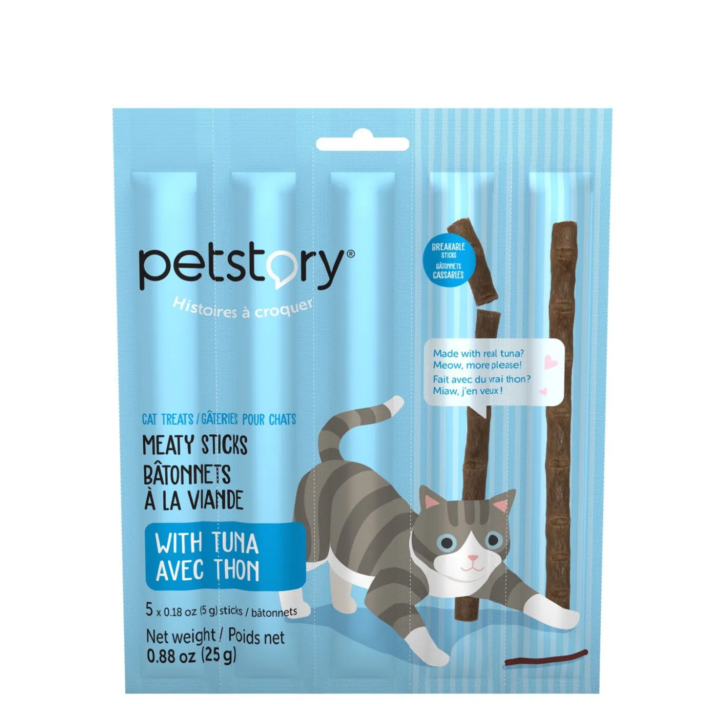 Cat treats, meaty sticks with tuna