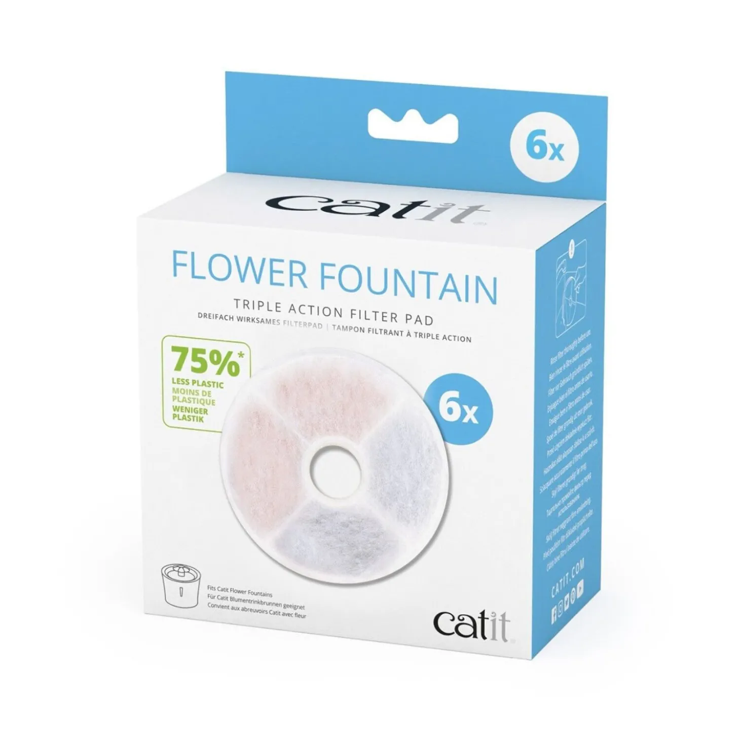 Catit Fountain Frameless Triple Action Filter Cartridge, 6 pack
