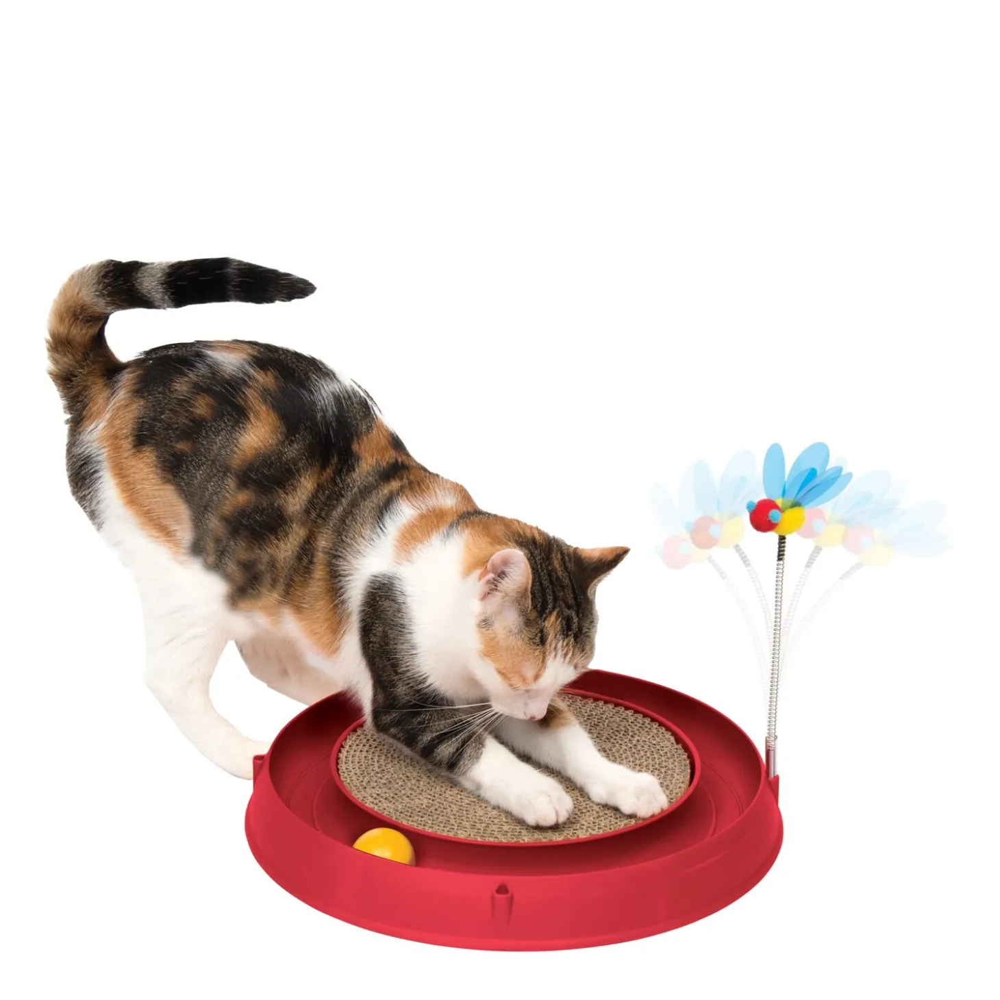 Catit Play 3-in-1 Circuit Ball Toy with Scratch Pad, Red