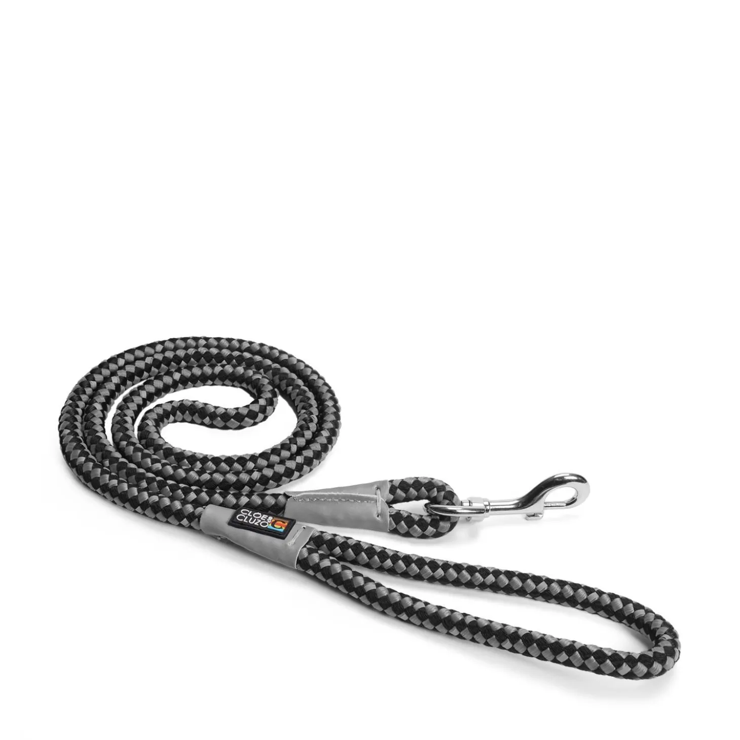 Corded reflective leash with black and white squares