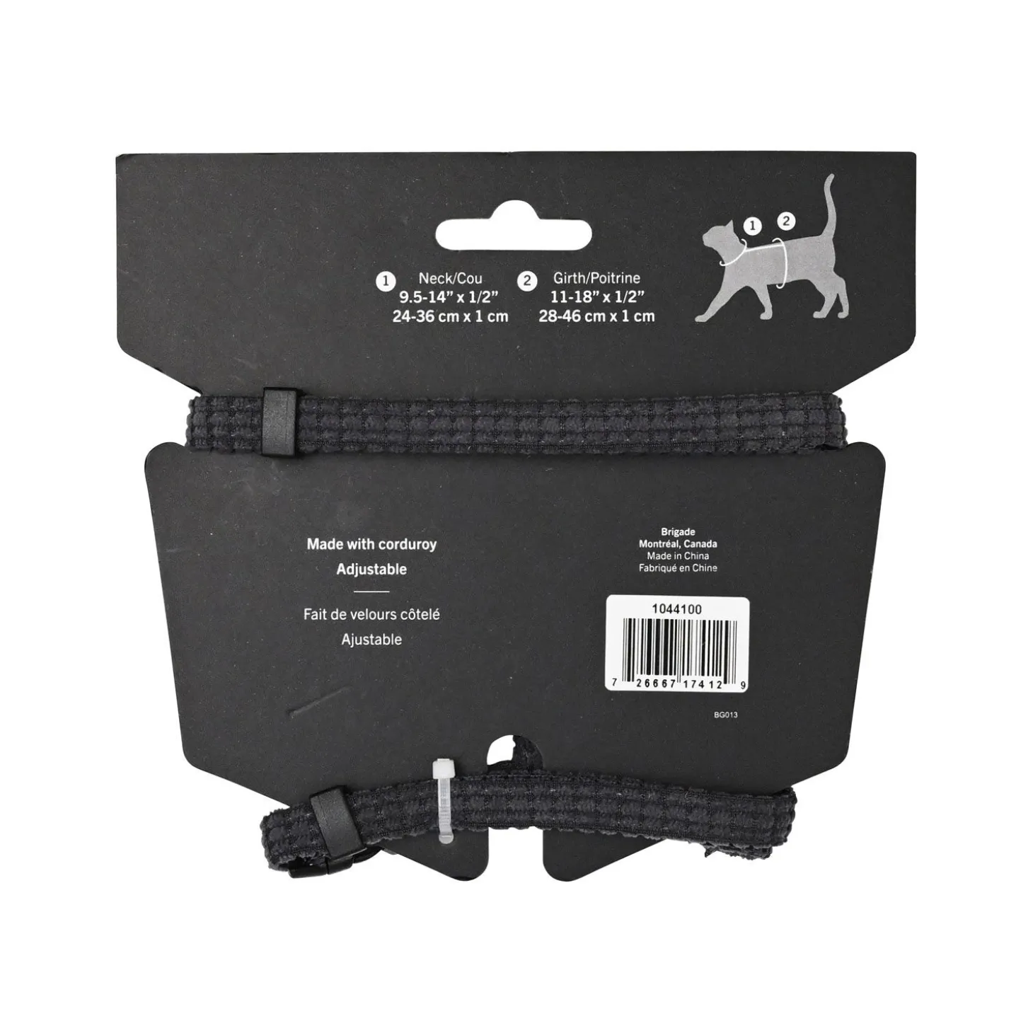 Corduroy Harness for Cats, Charcoal