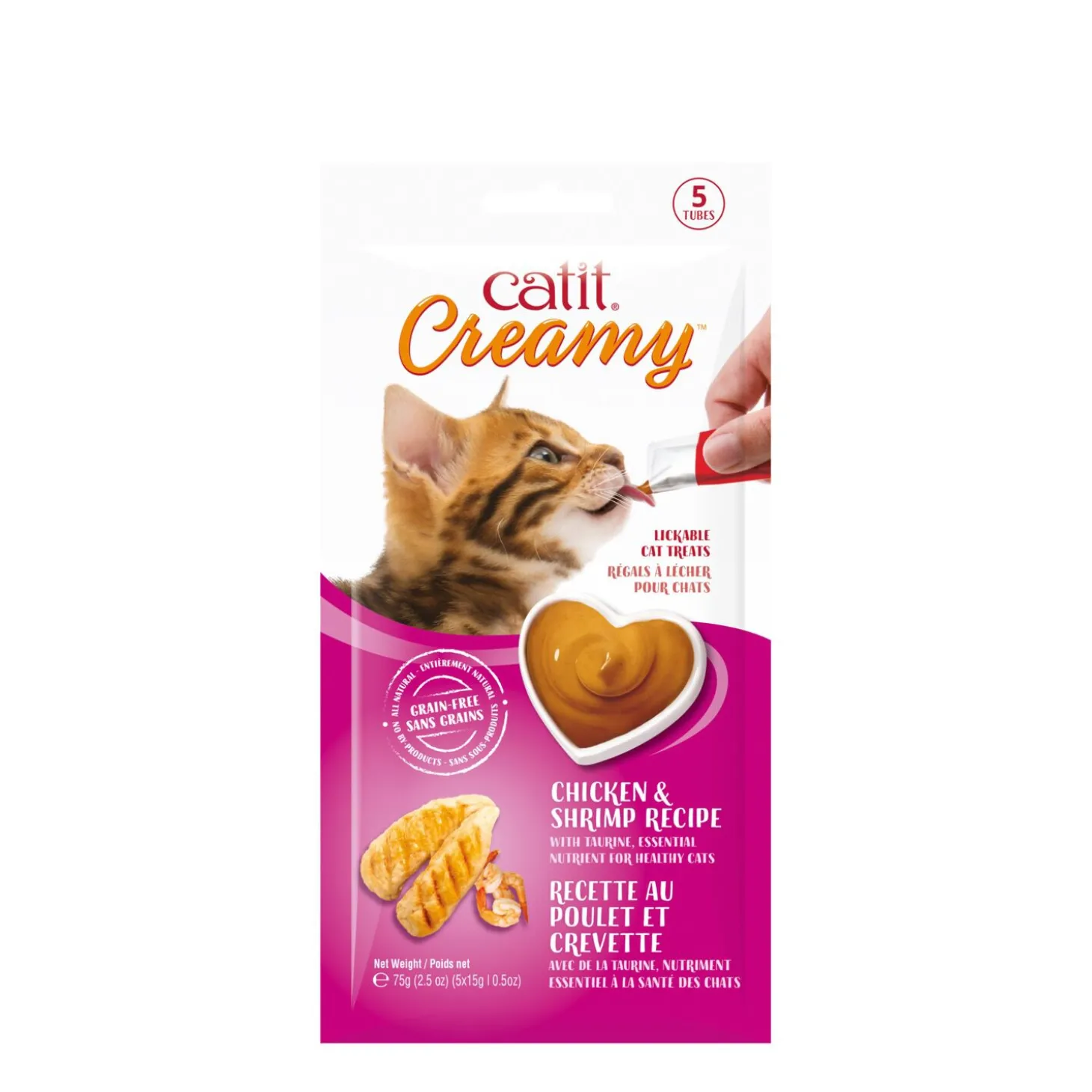 Creamy cat lickable treat, chicken and shrimp, 5-pack
