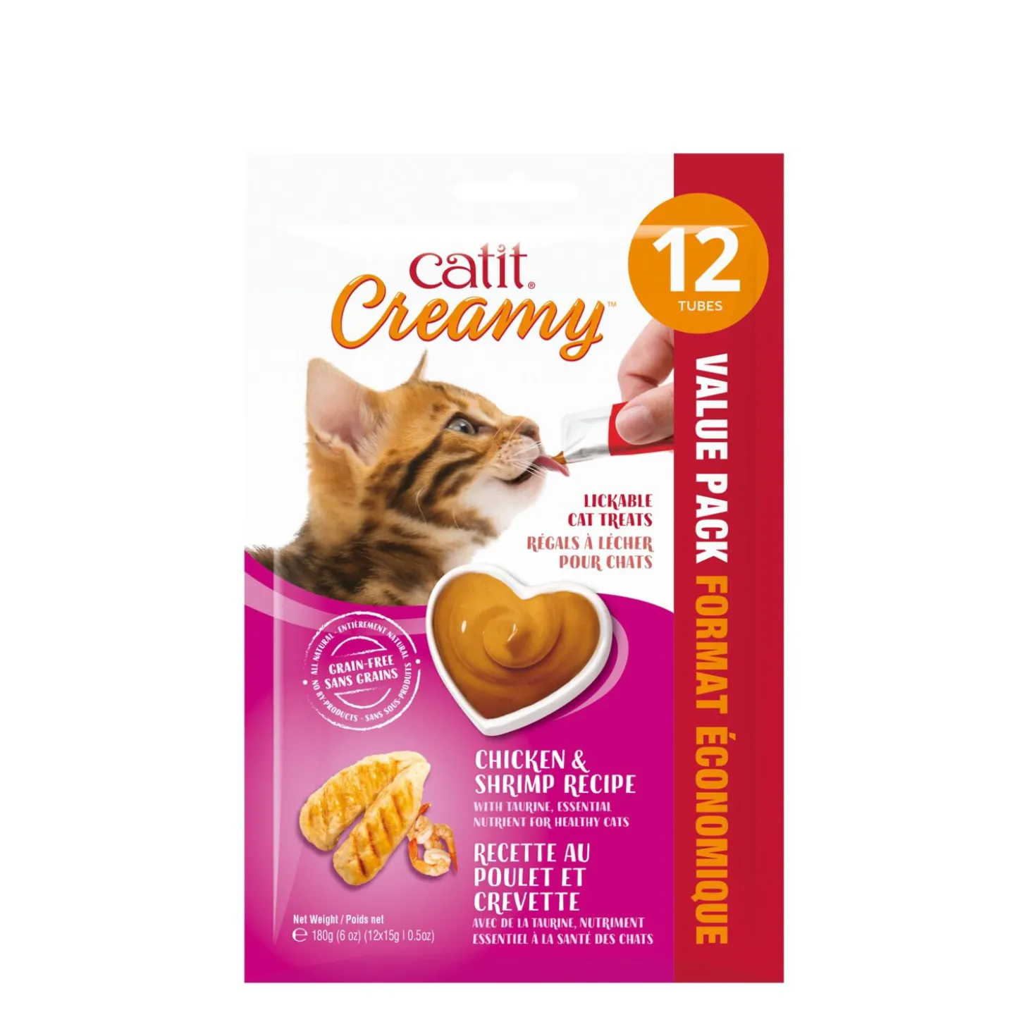 Creamy cat lickable treat, chicken and shrimp, 12-pack