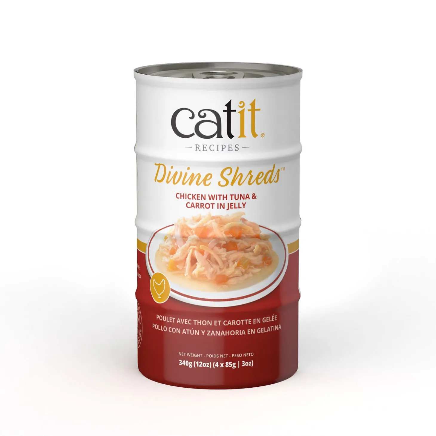 Divine Shreds Chicken Topper with Tuna & Carots in Jelly, 4 x 85 g