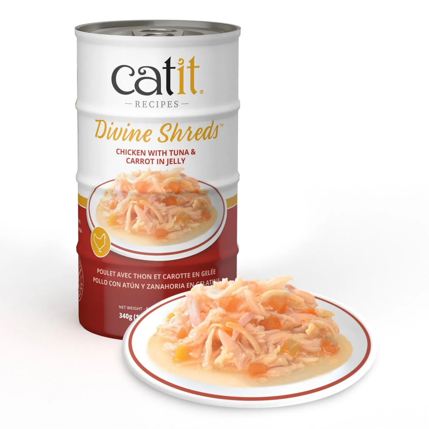 Divine Shreds Chicken Topper with Tuna & Carots in Jelly, 4 x 85 g