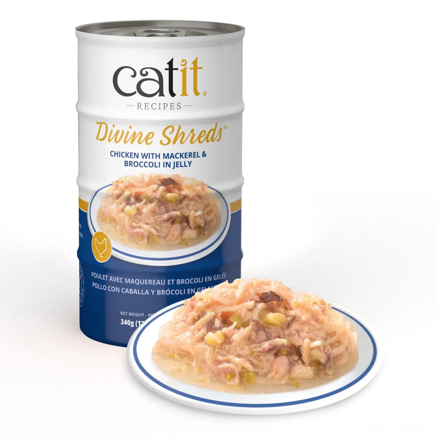Divine Shreds Chicken with Mackerel & Broccoli in Jelly, 4 x 85 g