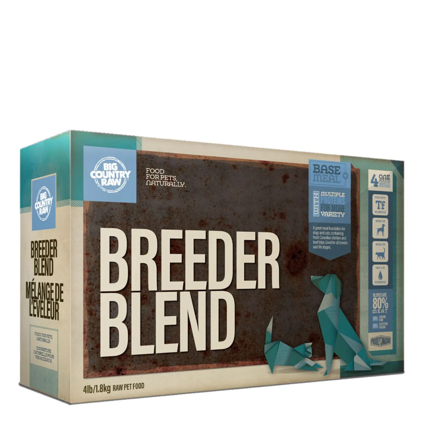 Dog and cat Breeder Blend raw food, chicken and beef
