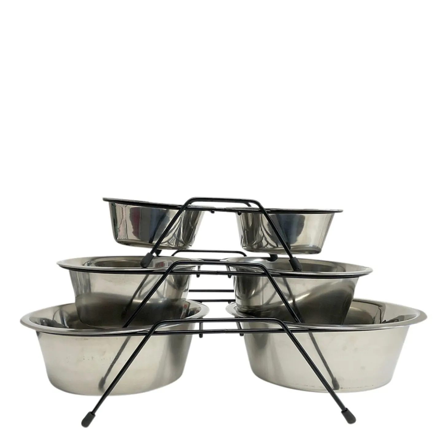 Double stainless steel bowls with rack
