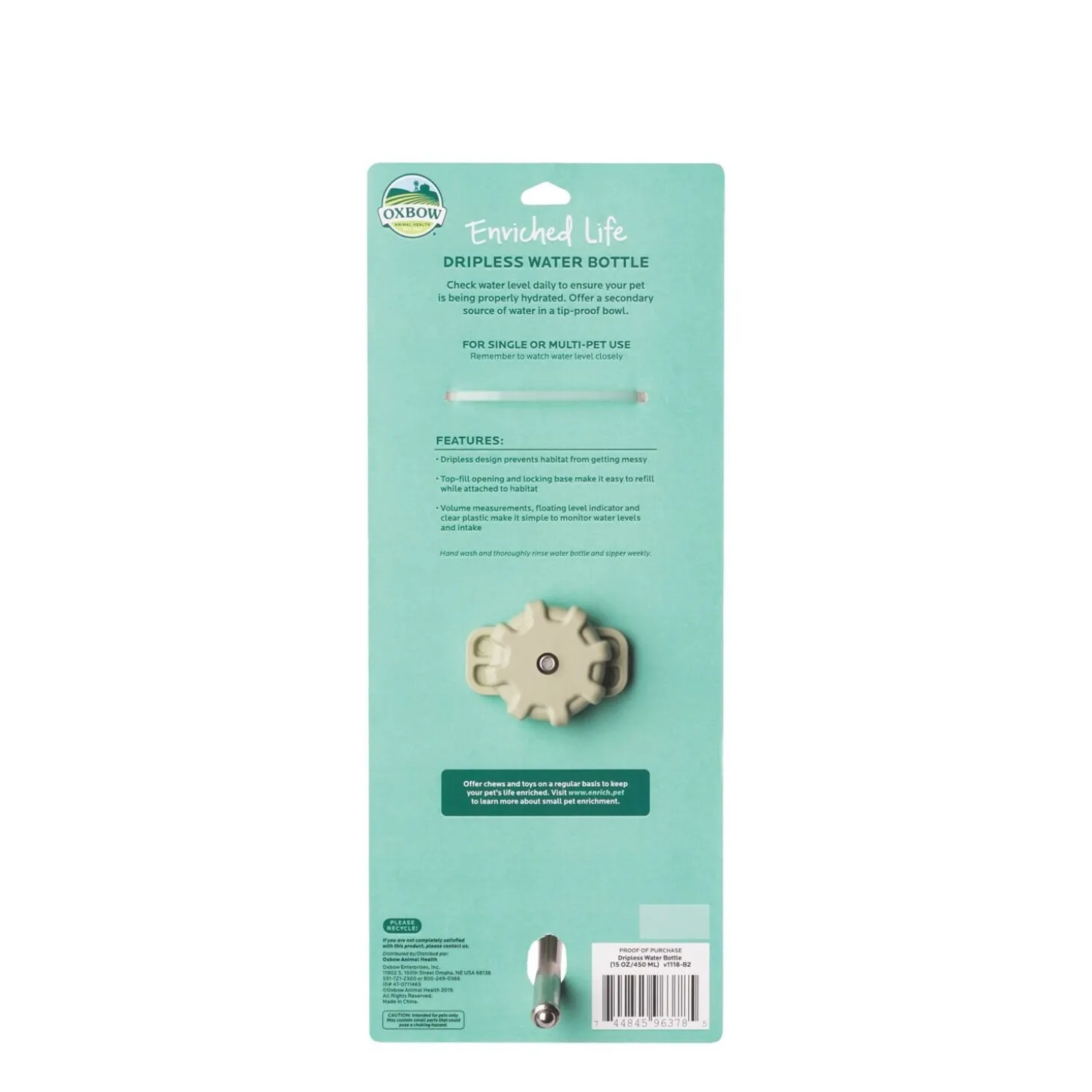 Dripless Water Bottle for Rodents