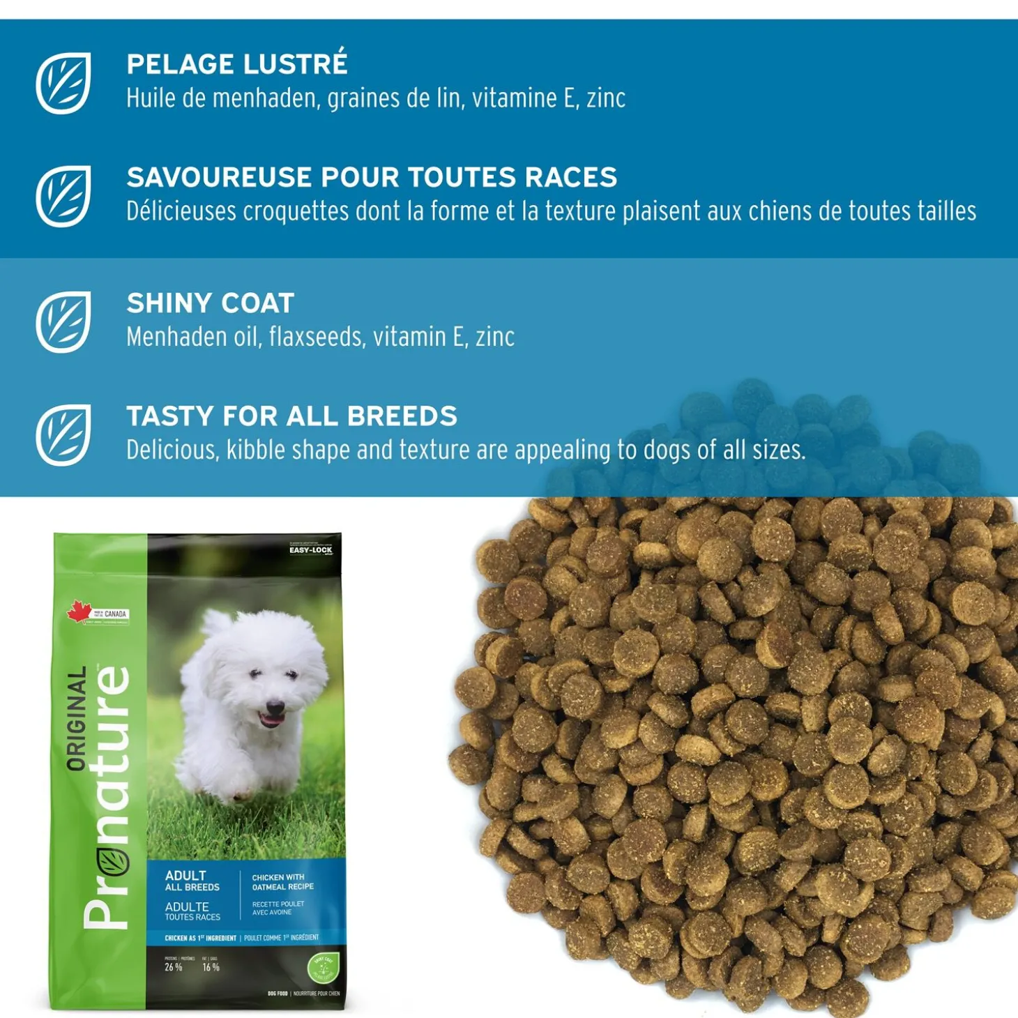 Dry food original chicken and oatmeal formula for adult dogs, 11.3kg