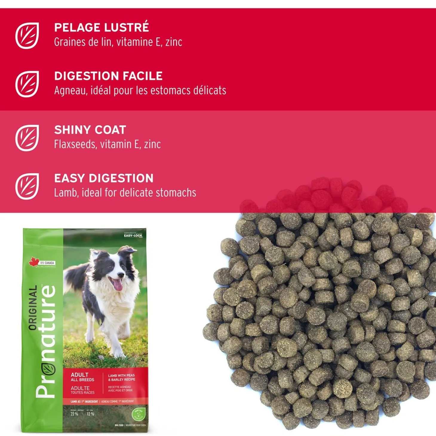 Dry food original lamb, peas and barley formula for adult dogs, 11.3kg