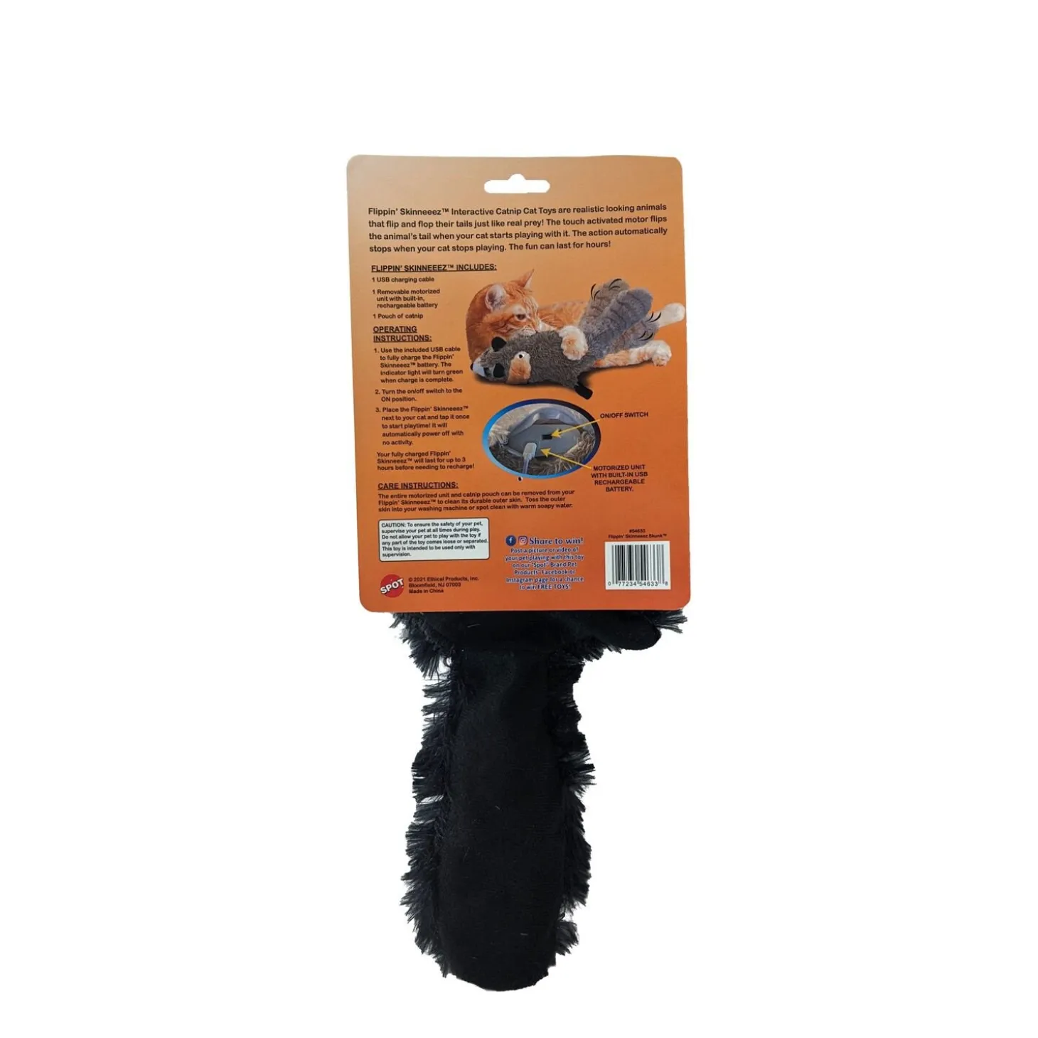 Flippin' Skinneeez Skunk 15" Cat Toy