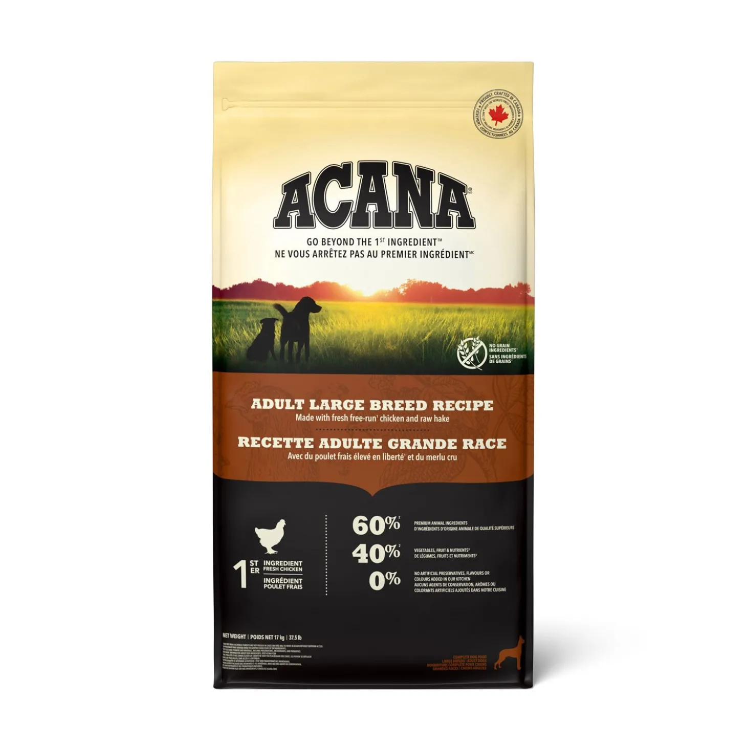 Free-Run Chicken and Raw Hake Adult Large Breed Dry Food for Dogs, 17 kg