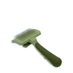 Gentle stainless steel pined self-cleaning slicker for cats