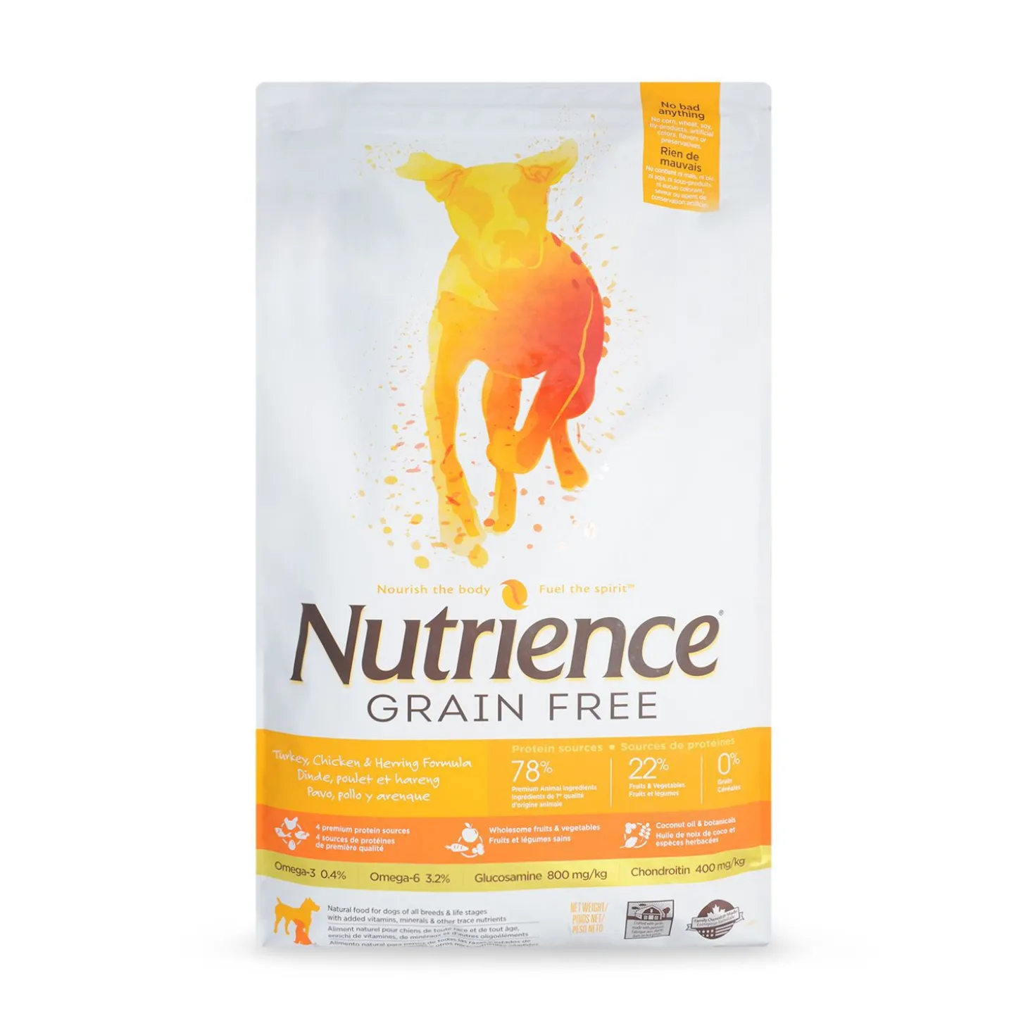 Grain free dry food for dogs, turkey, chicken, herring