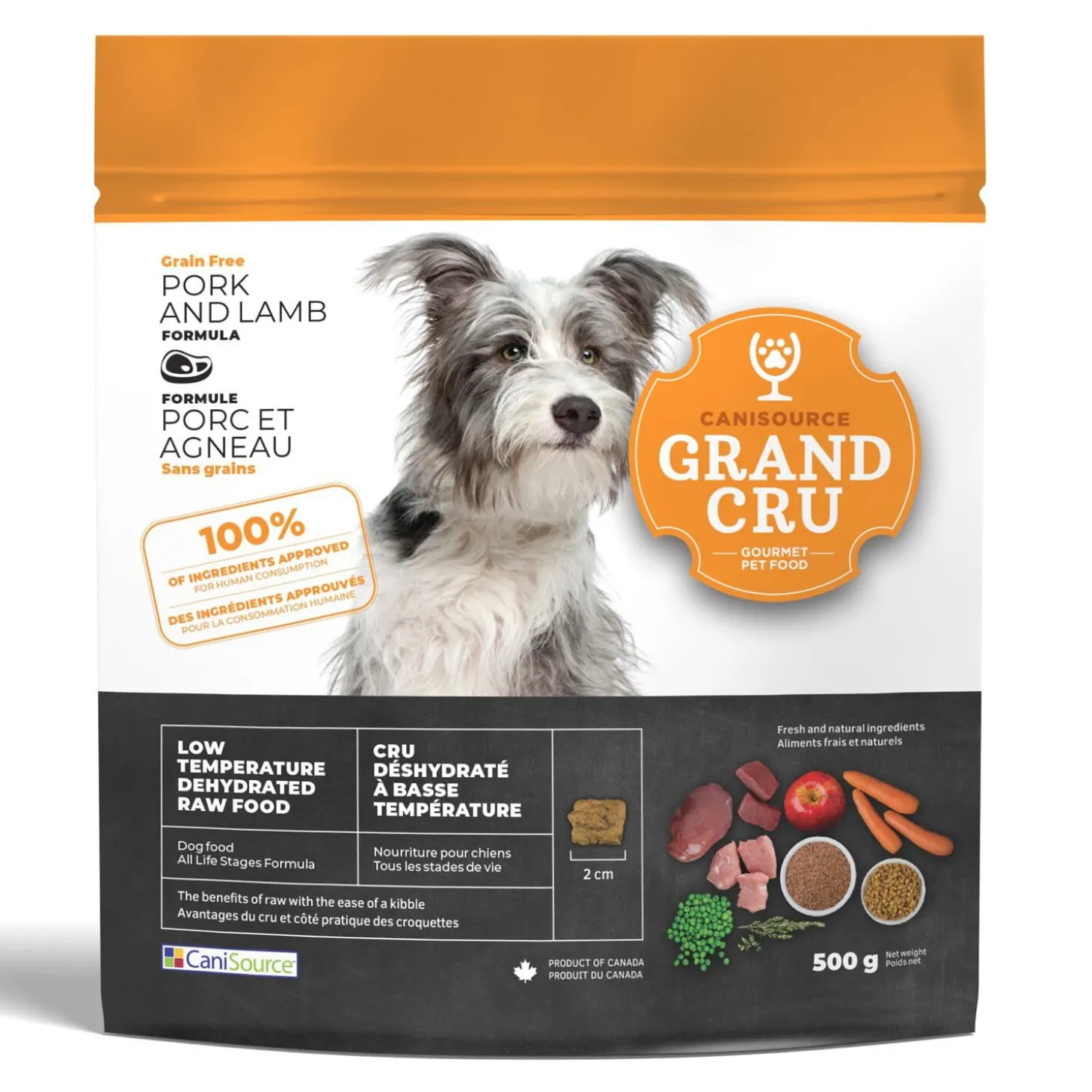 Grand Cru Raw Dehydrated Grain Free Pork and Lamb for Dogs, 500 g