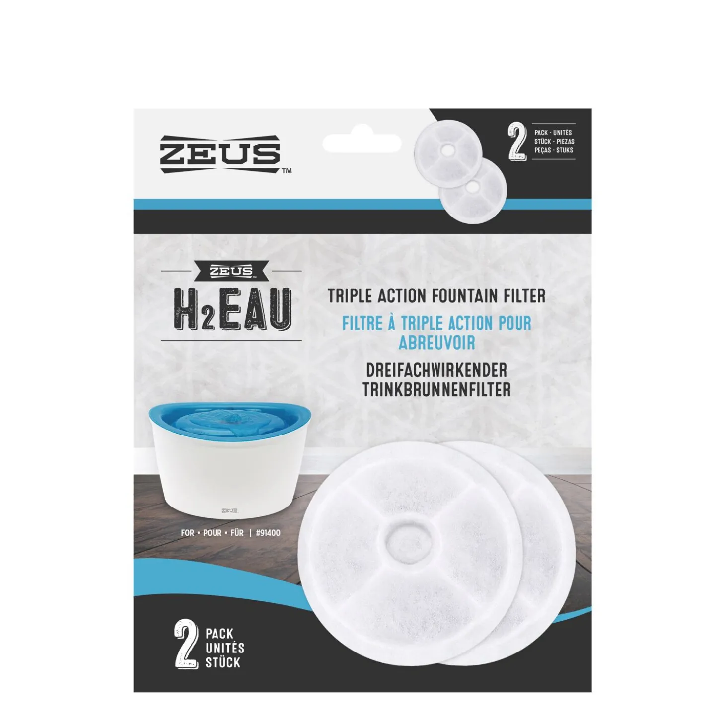 H2EAU Triple Action Fountain Filters, 2 pack