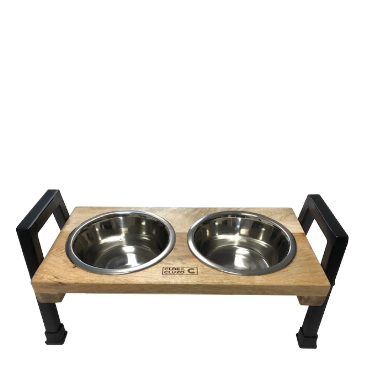 Mango wood and metal double bowl diner