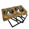 Mango wood double bowl diner with adjustable metal rack
