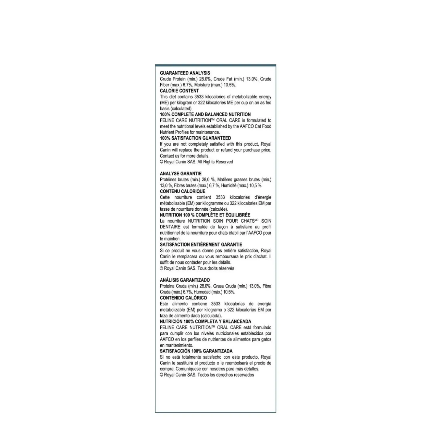 Oral care formula for adult cats