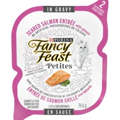 Petites wet food for cats, seared salmon and spinach