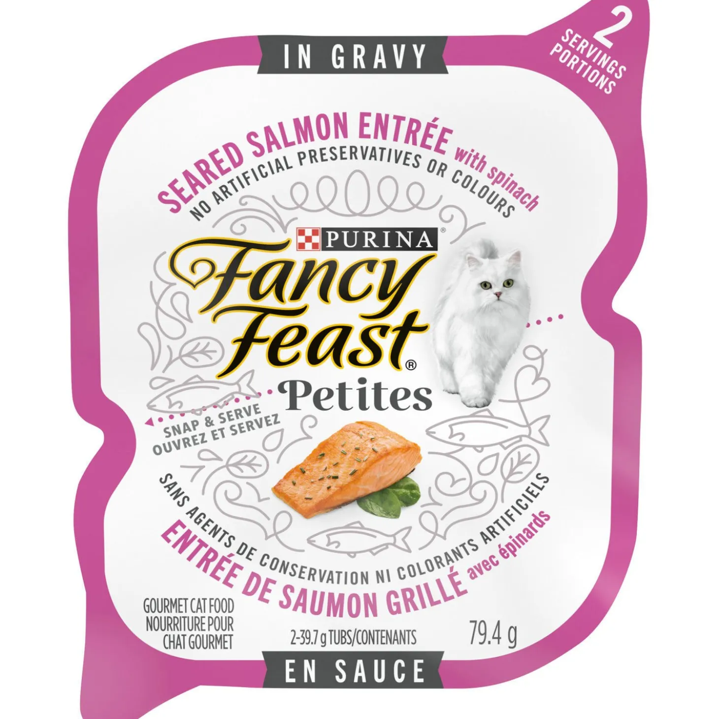 Petites wet food for cats, seared salmon and spinach