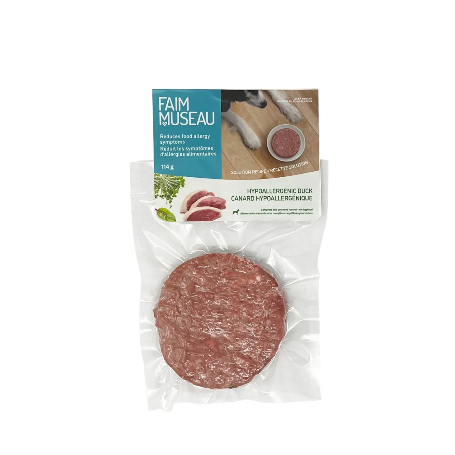Raw dog food, hypoallergenic duck