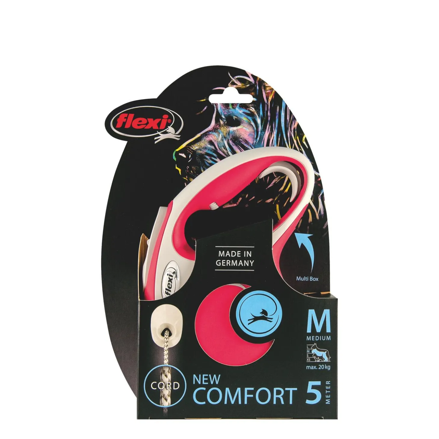 Red Comfort cord retractable leash, 5m