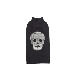 Reversible Sequins Skull Mock Neck Sweater
