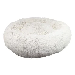 Round Fuzzy Bed for Pets, Beige