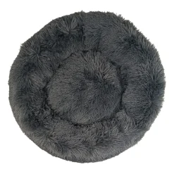Round Fuzzy Bed for Pets, Grey