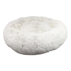 Round Fuzzy Bed for Pets, Beige