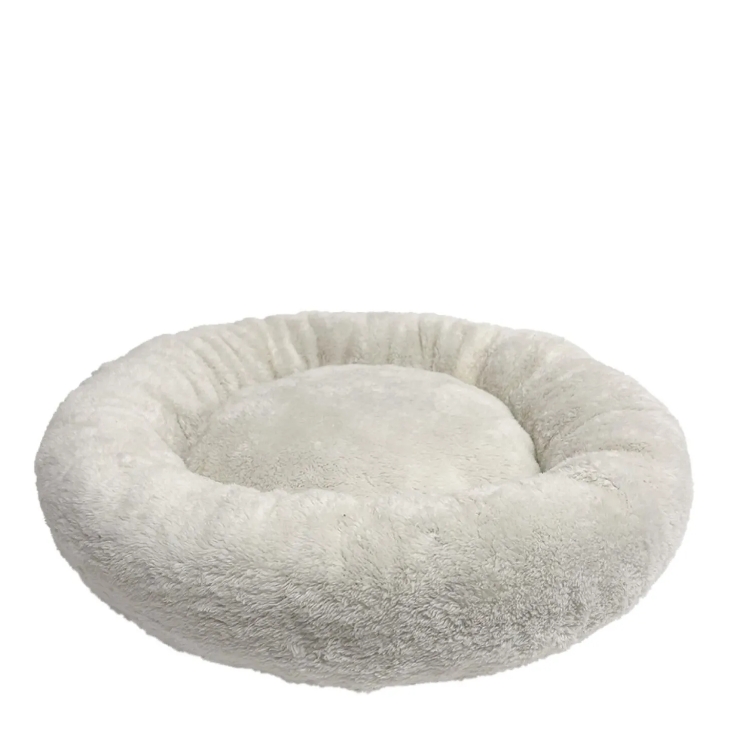 Round plush pet bed, white