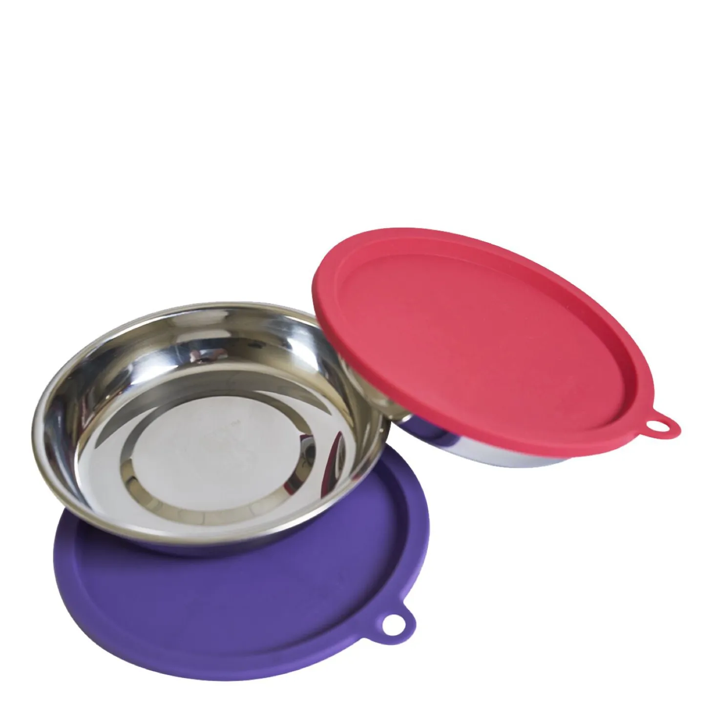 Set of Stainless Saucer Shaped Bowls with Silicone Lids