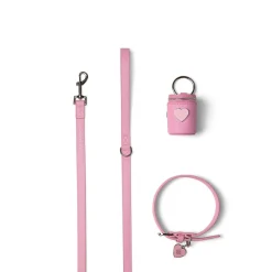 The CLEO Trio of Bubblegum Vegan Leather Dog Accessories