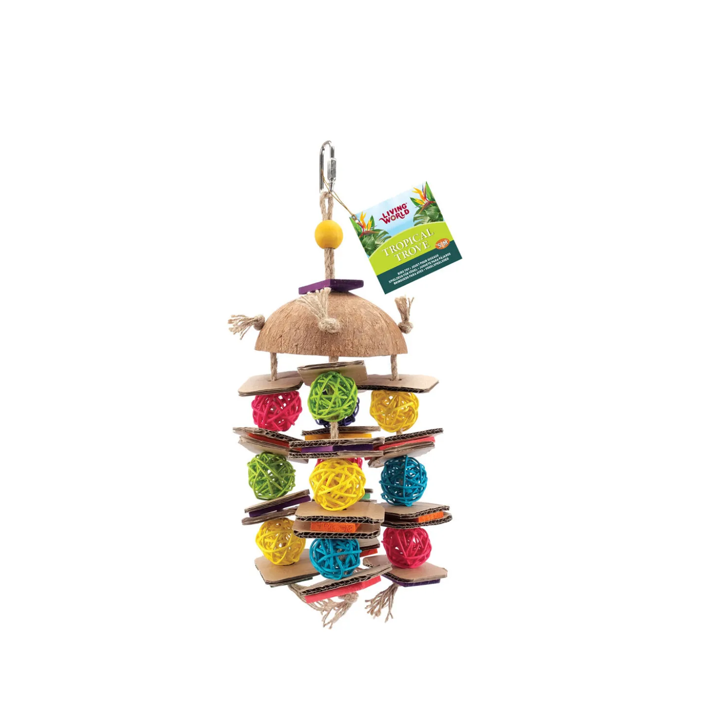Tropical Trove Coconut with Wicker Balls Toy for Small and Medium Birds