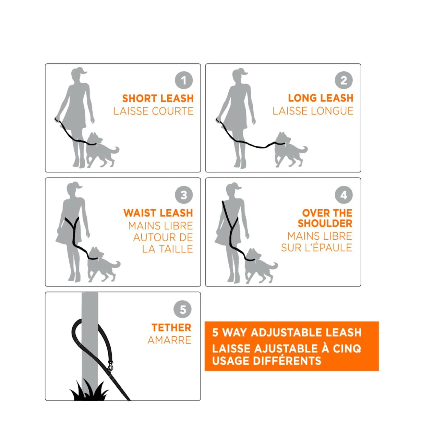 5-way Dog Leash, black
