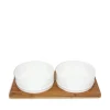 White Ceramic Bowls with Bamboo Base
